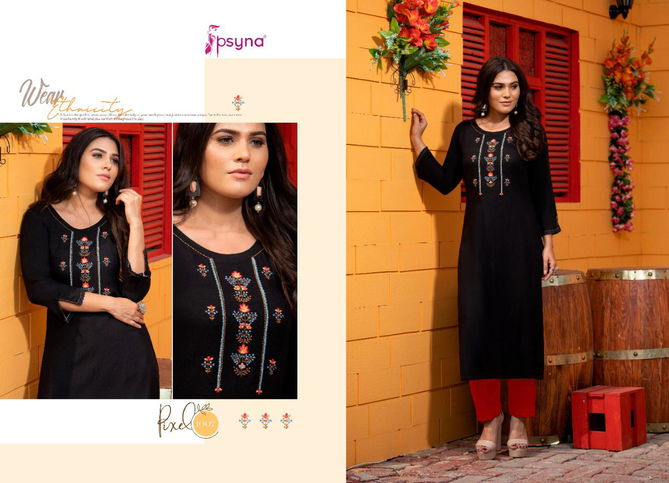 Pixcel By Psyna Straight Cut Rayon Embroidery Kurti Wholesale Price In Surat